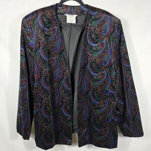 Vintage Tan Jay Velvet Blazer Women's Size 22W Black with Multicolor Paisley